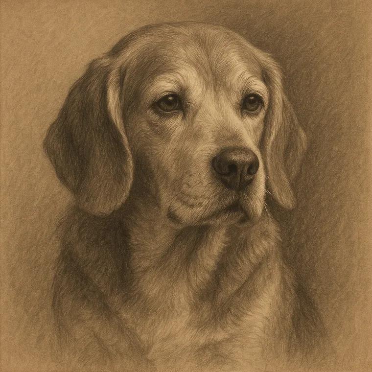 A beagle in fine charcoal on warm paper